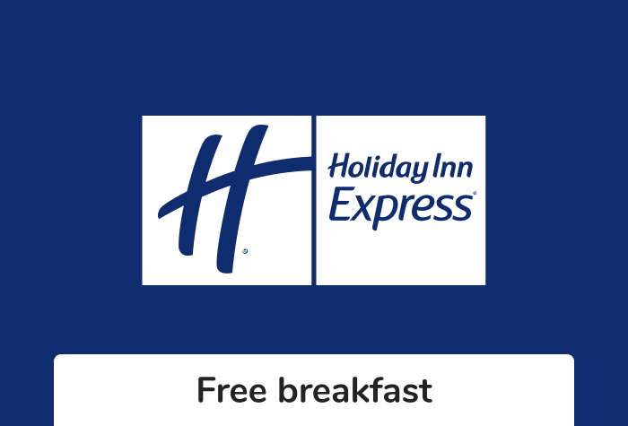 Holiday Inn Express with hotel parking and breakfast logo